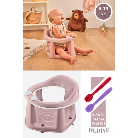 Flosoft Vakumlu Bebek Banyo & Mama Oturağı + Silicolife 2 Adet Silikon Mama Kaşığı Hediye Pembe