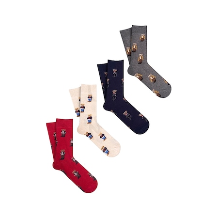 Mono Socks Teddy Bear Çoklu Desenli Pamuklu Çorap 4'lü