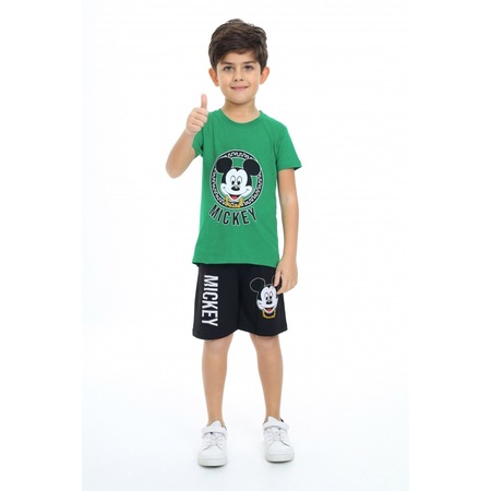 Kinderos 2016 Mickey Mouse Baskılı Erkek Çocuk Alt Üst Takım Yeşil