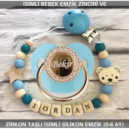 Sahi Aksesuar İsimli Bebek Emzik Zinciri ve İsimli Bebek Silikon Emzik BEZYI282