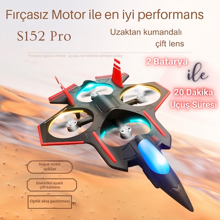 S152 Drone Fırçasız Motor 2 Batarya İle 20 Dakika Uçuş 720p HD Kamera Işıklı Drone