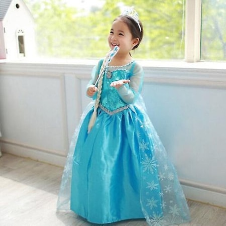 Çocuk Kız Dondurulmuş Kraliçe Elsa Prenses Elbise Cosplay Kostüm Fantezi Parti Elbisesi