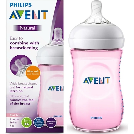 Philips Avent Natural PP Biberon 260 ML Tekli Pembe Scf03417