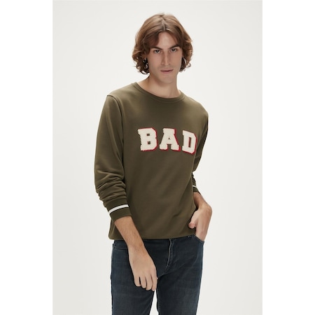 Felt Crewneck Haki Erkek Sweatshirt-haki