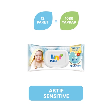 Uni Baby Aktif Sensitive Islak Mendil 12 X 90 Yaprak