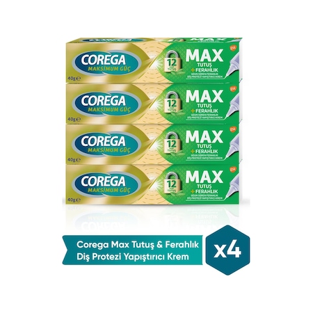 Corega Max Tutuş & Ferahlık Diş Protezi Yapıştırıcı Krem 40g x 4 Adet