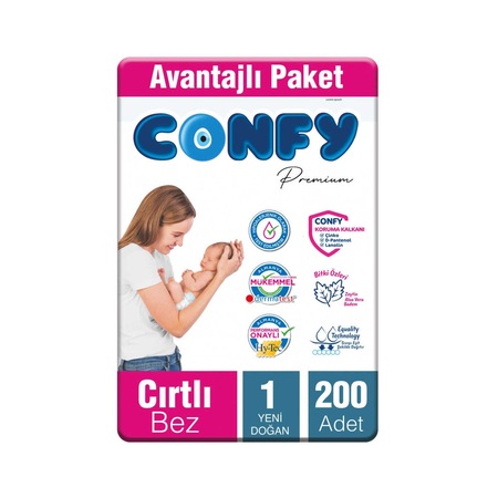 Confy Premium Bebek Bezi 1 Numara Yenidoğan 200 Adet