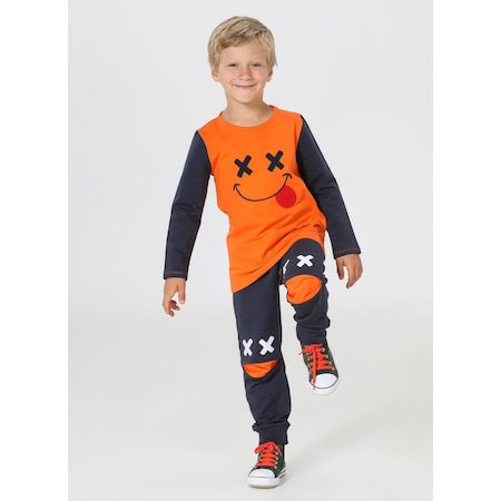 Lupiakids Happy Face İkili Erkek Çocuk Pantolon Tshirt Alt Üst Takım Lp-22Wın-014