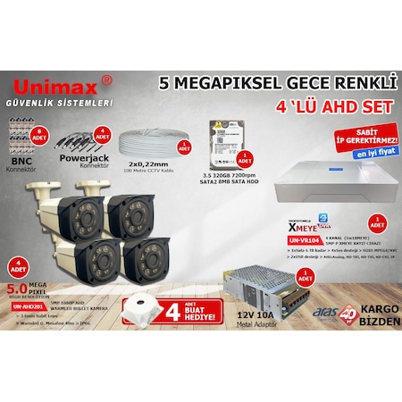 4'lü 5mp Ahd Full Set Warmled Gece Renkli Güvenlik Kamerası