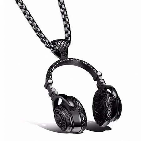 Solfera Headphone Kulaklık Müzik Erkek Siyah Çelik Kolye Zincir Q0659