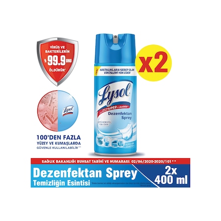 Lysol Dezenfektan Sprey Temizliğin Esintisi Yüzeyler İçin 2 x 400 ML