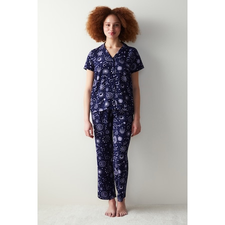Penti Zodiac Desenli Lacivert Gömlek Pantolon Pijama Takımı