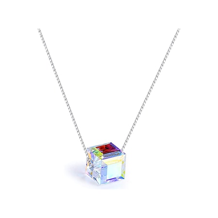 Brezza Lusso Jewelry Gümüş Swarovski Taşlı Kadın Küp Gümüş Kolye 45 CM