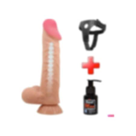 Odins Shop Belden Bağlamalı 24 CM Kıkırdak Yapılı Çift Katmanlı Gerçekçi Dildo Penis