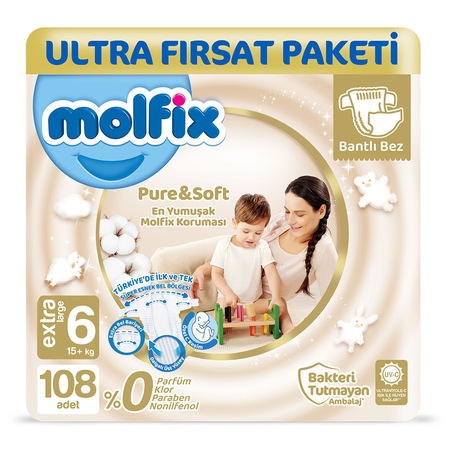Molfix Pure&Soft Bebek Bezi 6 Numara XLarge Ultra Fırsat Paketi 108 Adet