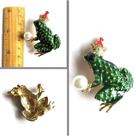 Omeniv Vintage Tarz Kurbağa Prens Broş İğne Sedef Kaplama