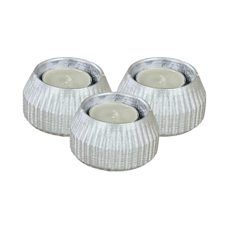 Mumluk Şamdan 3 Adet Tealight Uyumlu Çizgili Model - Gümüş