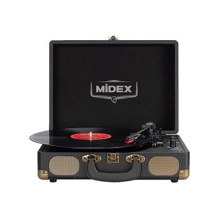 Midex Mtx101BK Nostaljik Retro Pikap Plak Çalar (Şarjlı Bluetooth Aux Hoparlörlü 3 Devir) İğne Dahil