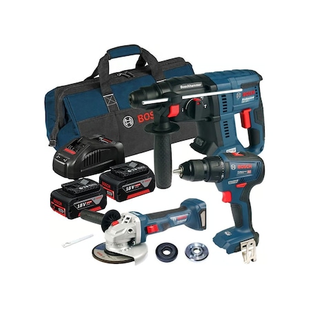 Bosch GSR 18V-50 + GBH 180 + GWS 180 2 x GBA 18V 5.0AH 18V - 0615990M32 Akülü Vidalama 3'lü Set