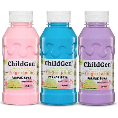 Childgen Süper Yıkanabilir 3'lü Parmak Boya Pastel Set 3x350ml Pembe-mavi-mor