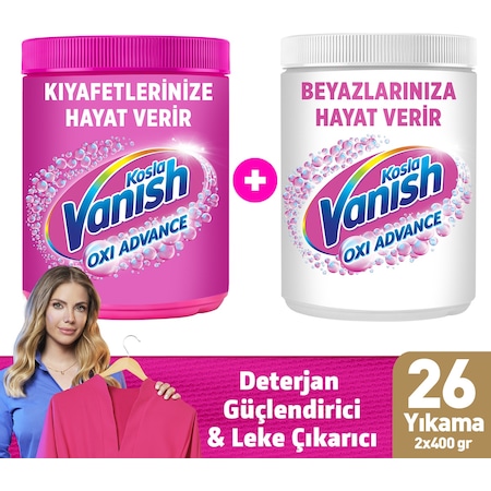 Vanish Kosla Multipower Leke Çıkartıcı & Deterjan Güçlendirici Toz Renkliler + Beyazlar İçin 2 x 400 G