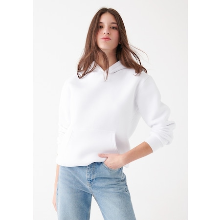 Mavi - Kapüşonlu Beyaz Basic Sweatshirt 167299-70000 Beyaz