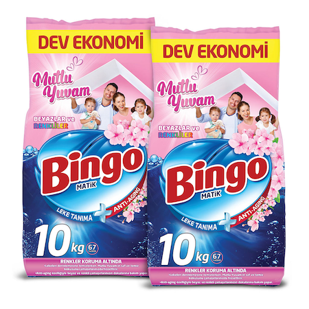 Bingo Matik Mutlu Yuvam Renkliler ve Beyazlar Toz Çamaşır Deterjanı Dev Ekonomi Paketi 2 x 10 KG