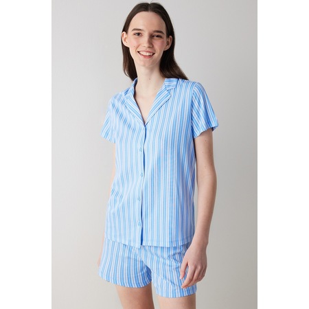 Penti Blue Stripes Gömlek Şort Pijama Takımı Pnu7alut24ıy-bl17