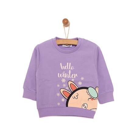 HelloBaby Basic Az Şardonlu Sevimli Tavşan Desenli Sweatshirt Kız Bebek 24khlbkswt020 Lila 24KHLBKSWT020_Lila