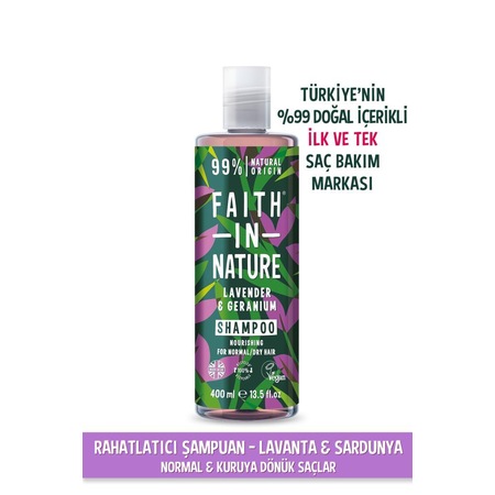 Faith in Nature %99 Doğal Rahatlatıcı Şampuan Lavanta & Sardunya Normal & Kuruya Dönük Saçlar İçin 400 ML