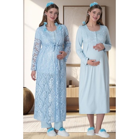 Mecit 6060 Bayan Mavi Sabahlık Gecelik Pijama Hamile Lohusa Set 001