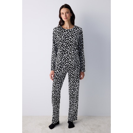 Penti Dark Leopard Siyah Pantolon Pijama Takımı Siyah