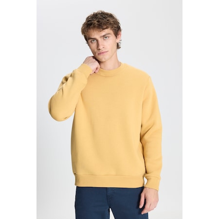 AC&Co / Altınyıldız Classics Erkek Hardal Standart Fit Normal Kesim İçi Polarlı Bisiklet Yaka Sweatshirt