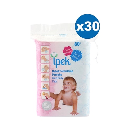 İpek Bebek Temizleme Pamuğu 60 x 30 Paket