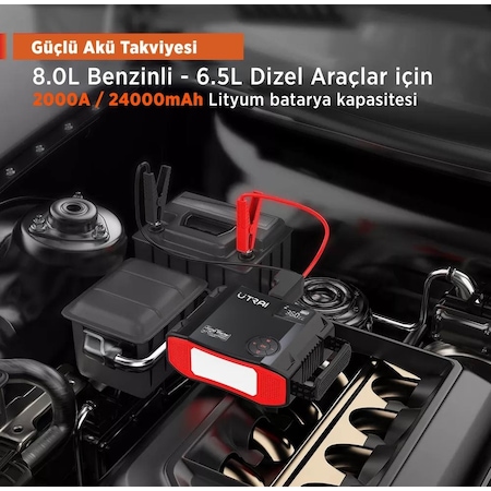 Utrai Jstar 5 24000 mAh 2000A Jump Starter + Lastik Şişirme Pompası Taşınabilir Akü Takviye Cihazı Seti