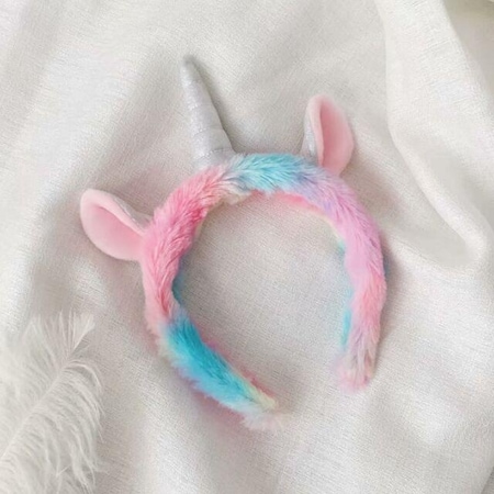 Unicorn Kulaklı ve Boynuzlu Tac Peluş Saç Bandı