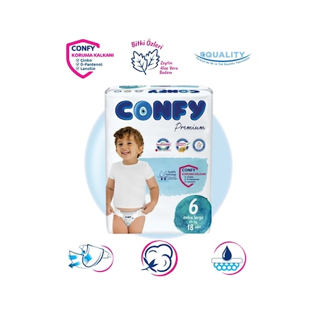 Confy Premium Bebek Bezi 6 Numara XL 18 Adet