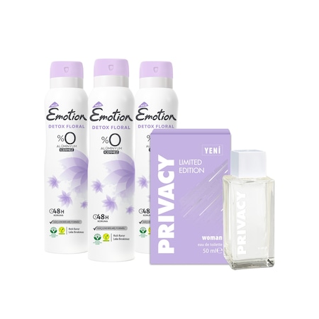 Privacy Limited Edition Kadın Parfüm EDT 50 ML + Emotion Detox Floral Kadın Sprey Dedodorant 3 x 150 ML