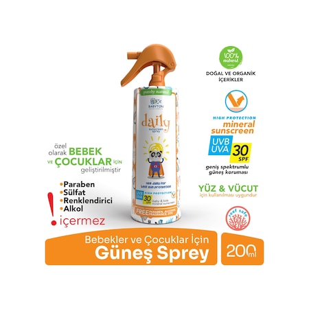 Babyton Bebek ve Çocuklar Için Doğal Güneş Koruyucu Sprey 200 ML