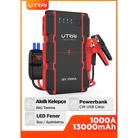 Utrai Jstar Mini 13000 mAh 1000A Jump Starter Taşınabilir Akü Takviye Cihazı + Powerbank + Led Lamba