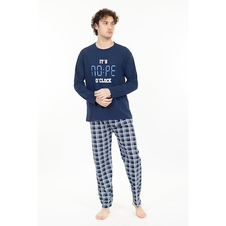 Tampap 1017 Uzun Kollu Baskılı Erkek Pijama Takımı Mavi