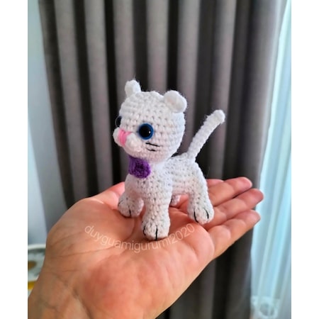 Amigurumi Sevimli Minik Beyaz Kedi Yavru Kedi Oyuncak