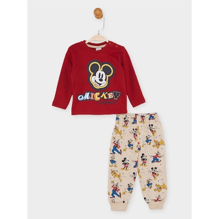 Mickey Mouse Lisanslı Erkek Bebek Pijama Takımı 21459-bordo