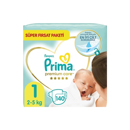 Prima Bebek Bezi Premium Care 1 Numara Yenidoğan 2 x 70 Jumbo Paket 140 Adet