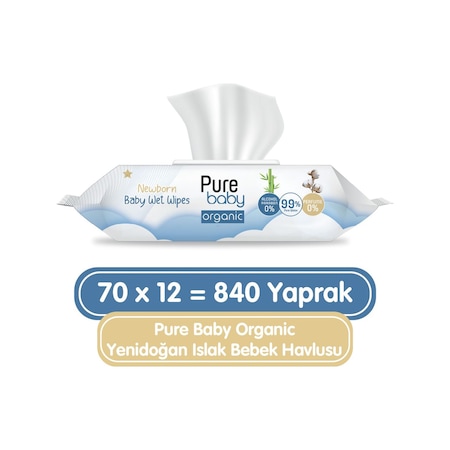 Pure Baby Organic Yenidoğan Islak Havlu 12 X 70 Adet 840 Yaprak