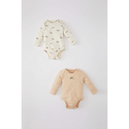 Defacto Erkek Bebek Yeni Doğan Fil Desenli 2li Uzun Kollu Çıtçıtlı Body B7659a524sper233