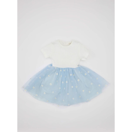 Defacto Kız Bebek Çiçekli Fitilli Kaşkorse Kısa Kollu Tütü Elbise C5985a524smbe61
