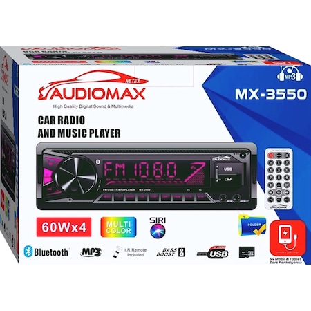 AUDİOMAX MX-3550Bt Oto Teyp 4 60 W - Çift Usb - Bluetooht - Rca