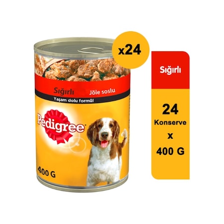 Pedigree Jöle İçinde Sığır Etli Konserve Yetişkin Köpek Maması 24 x 400 G