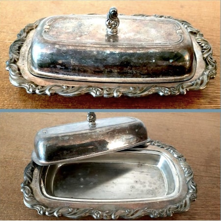 Omeniv Antika İngiliz Gümüş Kaplama Bakır Sofra Servis Tabağı